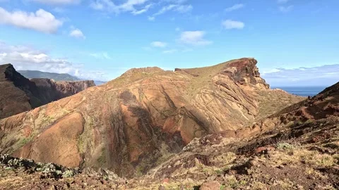 Hiking on volcanic cliffs at Madeira Ponta de São Lourenço Video stock 339774435