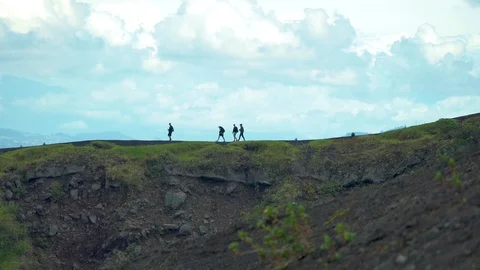 Hiking On Volcano Ridge Stock Footage 121389047