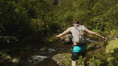 Hiking To A Waterfall Stock Footage 75252311