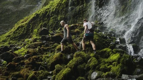 Hiking To A Waterfall Stock Footage 75253753