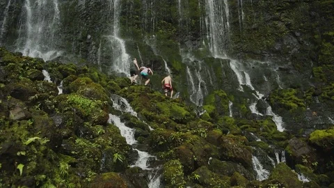 Hiking From A Waterfall Stock Footage 75254387