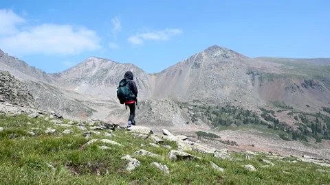 Hiking in wide open alpine environment Stock Footage 158903017