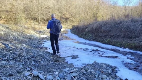 Hiking in winter Stock Footage 264039567