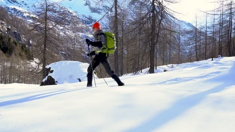 Hiking in winter landscape Stock Footage 102710772