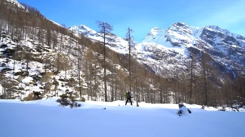 Hiking in winter landscape Stock Footage 102710886