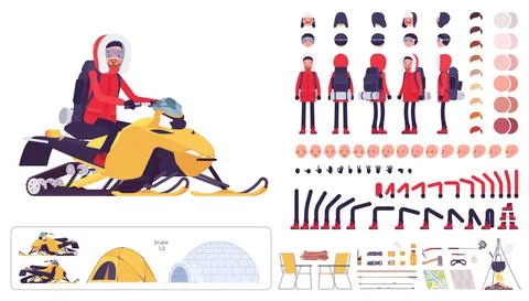 Hiking winter man construction set Stock Illustration