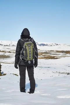 Hiking in winter snow Stock Photos