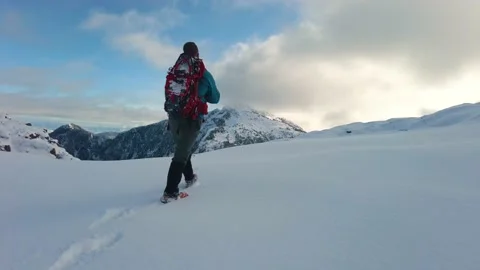 Hiking in winter to the summit Stock Footage 166717240