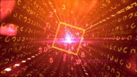 A hilarious 3drendering of dancing pink and yellow numbers passing through a  Stock Illustration