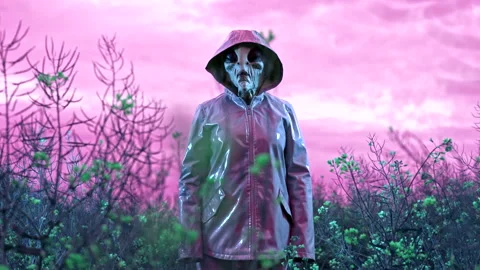 Hilarious alien dancing in field. Funny meme footage of arrived on pink planet Stock Footage 196109345