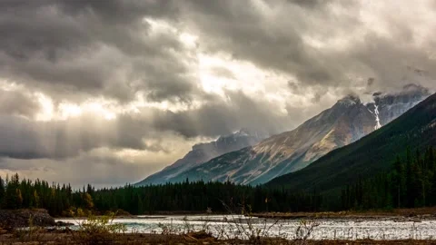 Hilda Peak Sun Rays Storm Cloud Cropped time Lapse 4K Stock Footage 136632108
