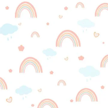 Hildish pattern with rainbows, cloud and hearts, .Creative scandinavian kids Stock Illustration