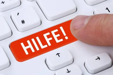 Hilfe Button drücken bei Problem und Lösung mit Computer Hilfe Button drüc Stock Photos