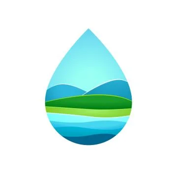 Hill and Lake inside Blue Water Frame Stock Illustration