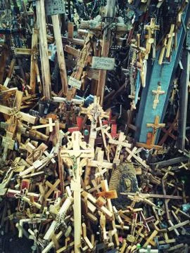 Hill of Crosses in Lithuania on sunny day Stock Photos
