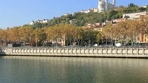 The hill of Fourvière overlooking the Saône in Lyon. Rhône. France. Stock Footage 201299534