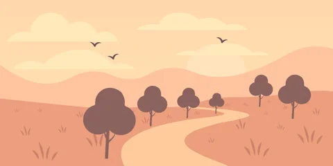 Hill Path with Tree Silhouettes Pastel Sky Travel Vídeo Stock 326704537