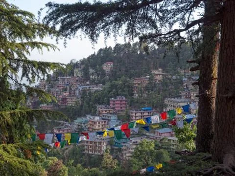 Hill with prayer flags, dharamsala Stock Photos