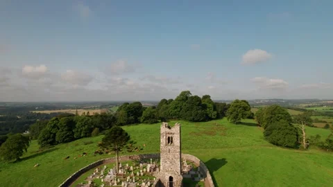 Hill of Slane - Abbey - County Meath - Cinematic Aerial Drone Footage - Ireland Stock Footage 241234455