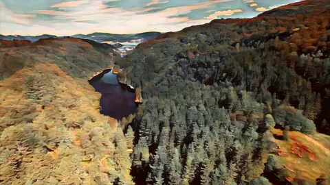 Hill snake path sharp-Vintage-paint-Reveal Osteroy Kossdalssvingene-Norway Stock-Footage 200947797