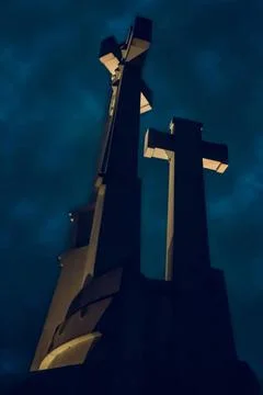 Hill of Three Crosses, Vilnius Three Crosses hill. Three Crosses Monument ... Stock Photos