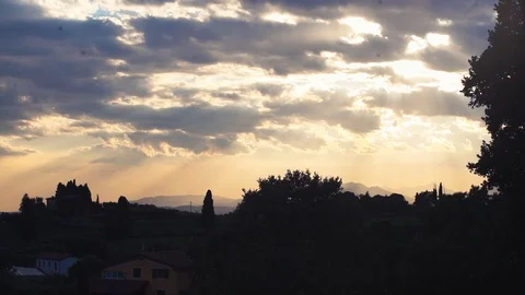 Hill timelapse on sunset with sunrays Stock Footage 86320708