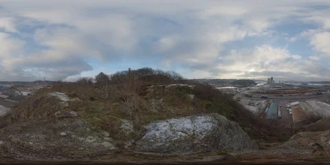 Hill View, Industrial Area and Wood Cargo Transportation on Railway - 360 VR Stock Footage 101975277