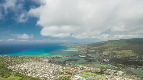 Up-hill view time lapse panoramic view of city near the sea on a sunny day Stock Footage 140349710