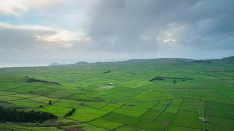 Up-hill view time lapse panoramic view of rural landscape near the sea Video stock 140350209