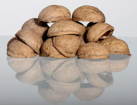 Hill of walnut's nutshells Stock Photos