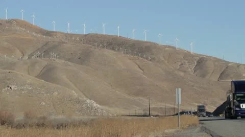 Hill of wind Mills on Hwy 58 Stock Footage