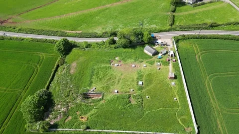 Hillhead, South Devon, England: DRONE VIEWS: Reservoir spreading cryptospiridium Stock Footage 276097383