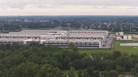 Hilliard, OH suburban data center complex amongst homes in Ohio drone Stock Footage 342277310
