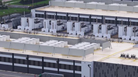 Hilliard, OH suburban data center complex amongst homes in Ohio drone Stock Footage 342277318