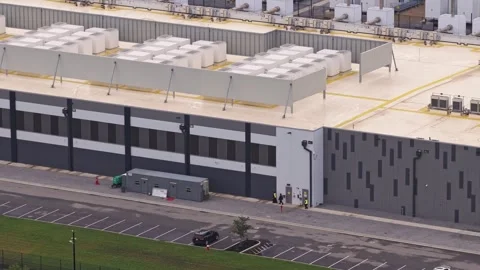 Hilliard, OH suburban data center complex amongst homes in Ohio drone Stock Footage 342277333