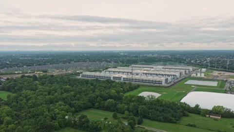 Hilliard, OH suburban data center complex amongst homes in Ohio drone Stock Footage 342277374