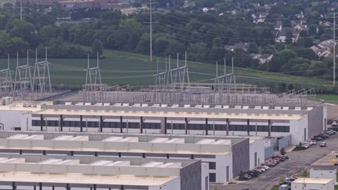 Hilliard, OH suburban data center complex amongst homes in Ohio drone Stock Footage 342277392