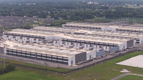 Hilliard, OH suburban data center complex amongst homes in Ohio drone Stock Footage 342277395