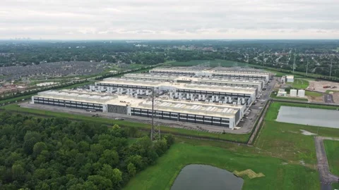 Hilliard, OH suburban data center complex amongst homes in Ohio drone Stock Footage 342277421