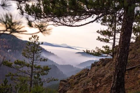 Hills above clouds Stock Photos