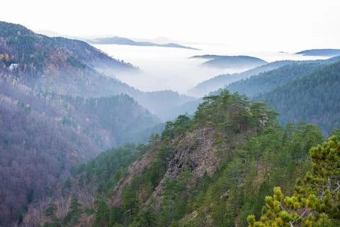 Hills above clouds Stock Photos