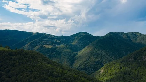 Hills and Forest, Clouds Time Lapse in Motion, Hyperlapse Cold Mountain Romania Stock Footage