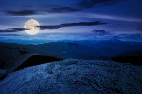Hills and valley of mountain landscape at night Stock Photos