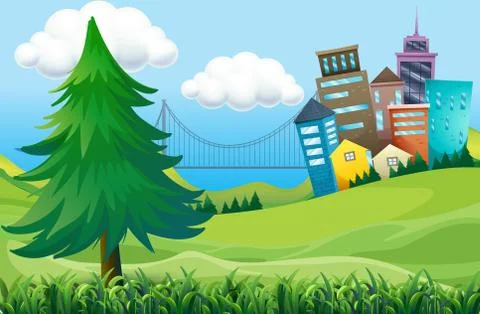 Hills with buildings Stock Illustration