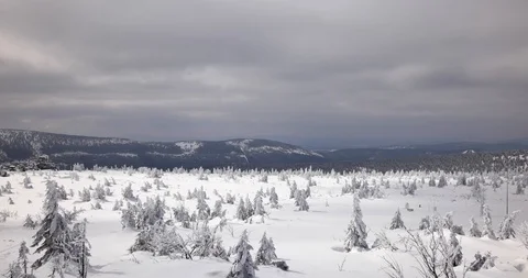 Hills covered in snow. Sunny, cold day in Sudety Mountains. Stock Footage 88918355