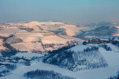 Hills of Langhe in winter. Stock Photos