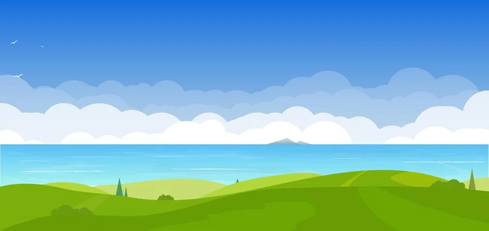 Hills ocean and clouds Stock Illustration
