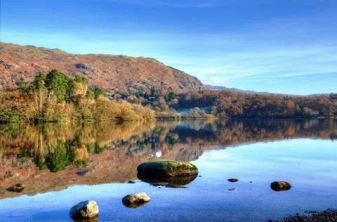 Hills reflected in Grasmere Stock Photos
