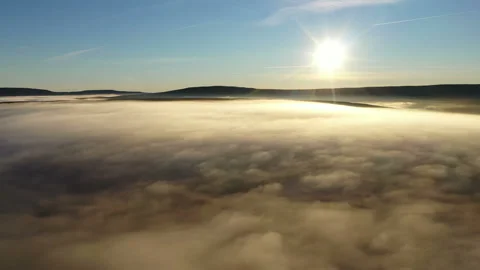 Hills Rising above Cloud Created by a Temperature Inversion, Teesdale, UK Stock Footage 169704815