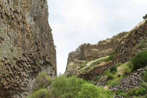 Hillside with basalt columns 스톡 사진